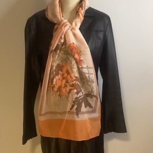 Elegant Floral Print Scarf in Orange and Brown excellent condition
